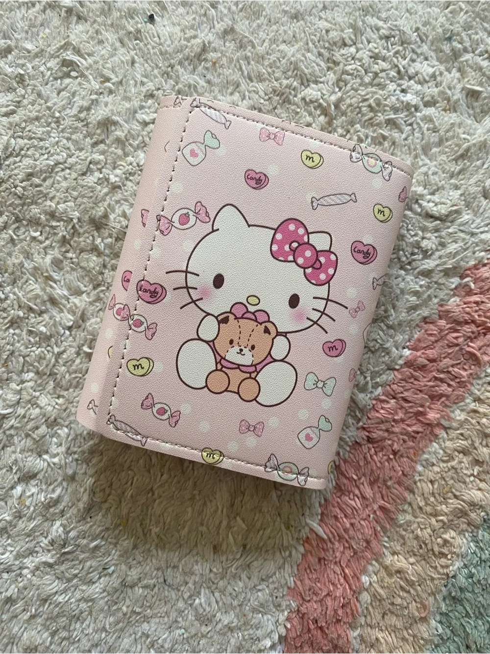 Hello Kitty Pink Fold-Over Kids Wallet with Bear Motif